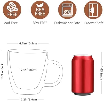 CNGLASS Large Double Wall Glass Coffee Mug 17 oz,Insulated Glass Coffee Cups with Handle,Set of 2 - Image 2
