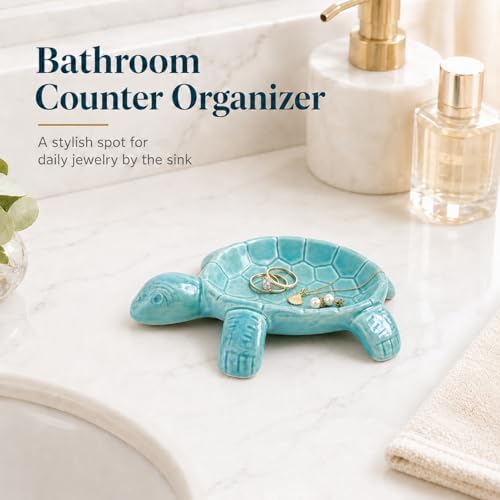 Ring Holder Ceramic Turtle Jewelry Dish,Trinket Tray for Rings Earrings Necklace Bracelet, Sea Turtle Decorative Tray for Vanity Nightstand Bathroom - Image 5