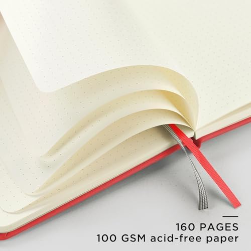 &And Per Se Dotted Journal Notebook, A5 Hardcover Leather Dotted Journal, 160 Pages 100gsm Thick Dot Grid Paper, 3 Sheets of Stickers Included - 5.7'' x 8'' (Red) - Image 4