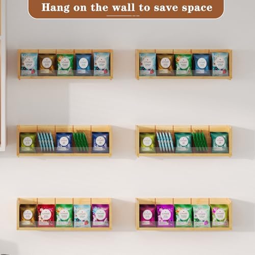 X-cosrack Bamboo Tea Bag Organizer Storage Box, 3 Tier Stackable Tea Bag Box Natural Wood, Wall Mount Tea Chests with Acrylic for tea bags Office Kitchen Cabinet Pantry - Image 5
