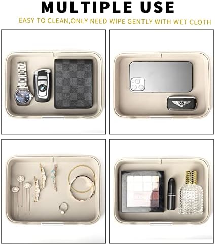 SANZIE Leather Tray Organizer, Valet Tray Key Tray (Metal Silvered, Grey) - Image 4
