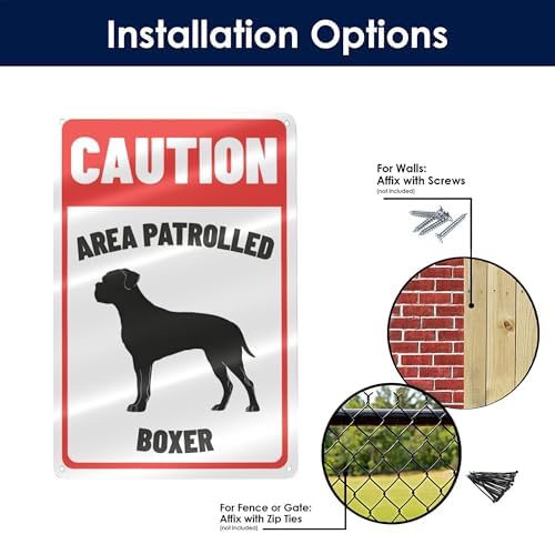 Caution Sign Area Patrolled Boxer Beware Of Dog Sign Aluminum Metal Tin Signs Door Sign Warning Sign For Fence Gate Yard Home Wall Decor 8x12 Inch - Image 4