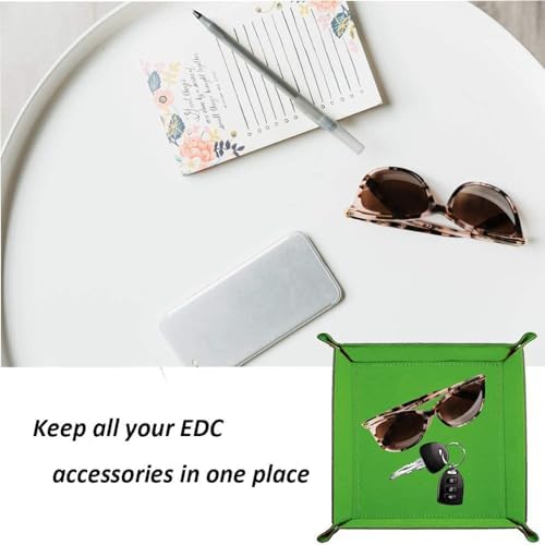 Valet Tray Desktop Storage Organizer – Vegan Leather Catchall Tray Bedside Vanity Tray Nightstand Caddy Holder for Remote Controller, Watch, Keys, Phone, Wallet, Coin, Jewelry, Midnight Green - Image 3