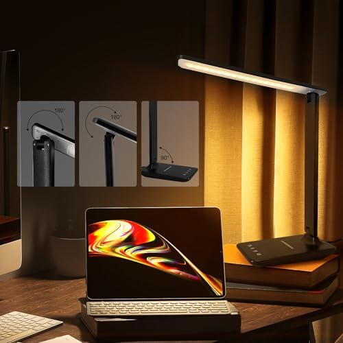 White crown LED Desk Lamp with 15W Wireless Charger & USB Port, Dimmable Table Lamp with 5 Lighting Modes, Sensitive Touch Control, Foldable & Portable Desk Light for Home, Office, Bedroom, Reading - Image 7