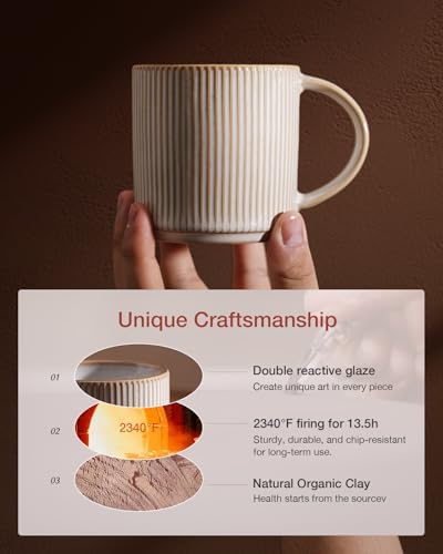 famiware Coffee Mug Set for 6, Star 12 oz Catering Mugs Cup Set with Handle for Coffee, Tea, Cocoa, Milk - Ceramic Stoneware Drinkware Set, Cappuccino White (Pack of 2) - Image 3