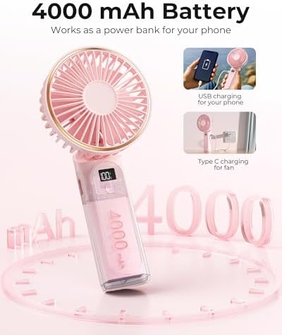 TUNISE Portable Handheld Fan, 4000mAh, 180 Adjustable, 6 Speed Wind, USB Rechargeable Foldable Fan with Real-Time Display - Image 4