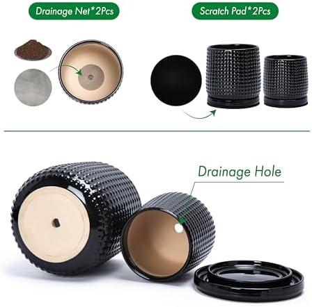 D'vine Dev Beaded Ceramic Planter Pots, 4/6 in, Gloss Black, 27-D-U-2 - Image 4