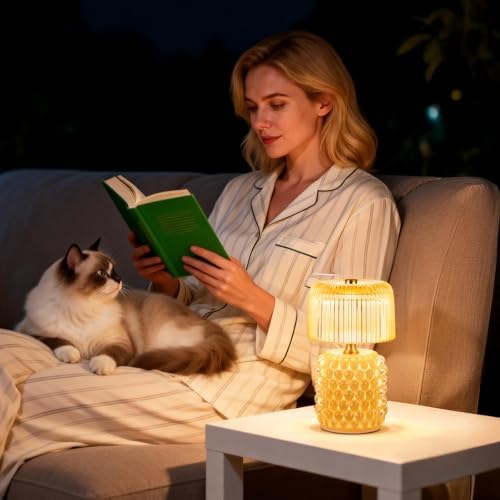 Small Battery Operated Lamp with Timer, Pearl, Yellow - Image 6
