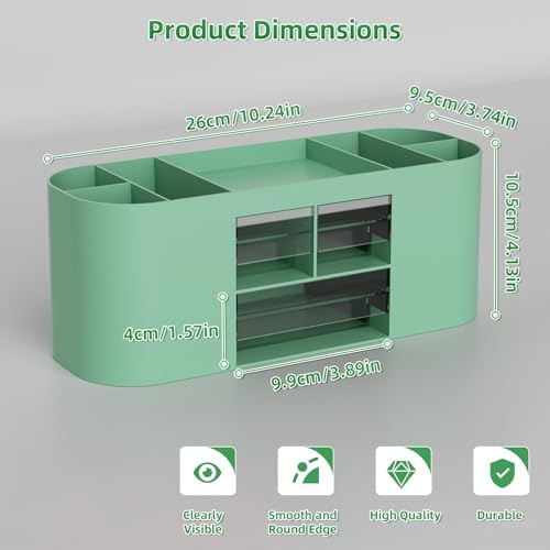 Marbrasse Desk Organizer Pen Holder for Desk with 3 Drawers, Multi-Functional Pencil Holder, Desk Organizers and Accessories with 7 Compartments for Home, School, Classroom(Green) - Image 5
