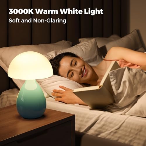 Mushroom Lamp, Vintage Small Table Lamp for Bedroom, Ice Crack Ceramic LED Night Light for Kids, Mid Century Modern Bedside Lamp for Nightstand, Living Room, Home Decor Gift Ideas for Women, Blue - Image 2