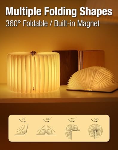 4.7 Inch Wooden Book Lamp, Book Lovers Gifts,Teacher Appreciation Gifts for Women, Folding Book Light, LED Ambient Lighting, Magnetic Mood Lighting for Home&Library Decor (Walnut) - Image 4