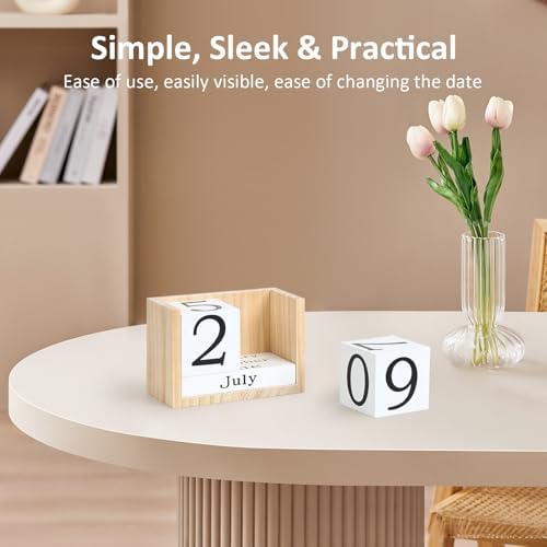 Wooden Block Calendar for Desk, Large Size Daily Desktop Perpetual Desk Calendar, Cute Date Display Desk Accessories for Home Office Decor, Teacher, Classroom, Reusable Yearly, Wood Grain - Image 5