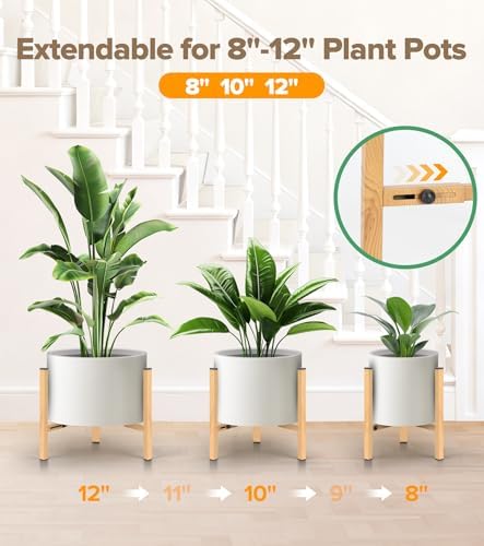 Plant Stand Indoor Adjustable, Metal Modern Indoor Plant Stand, Heavy Duty Plant Stands Outdoor Corner, Stable Plant Holder, Fits 8 to 12 Inches Pots, 1 Pack, Natural Wood-Grain - Image 3
