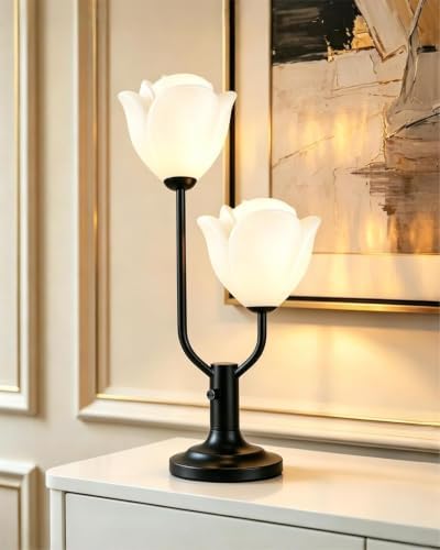 Lightdot Black Flower Table Lamp Dimmable Floral Modern Nightstand Lamp by LightdotLighting