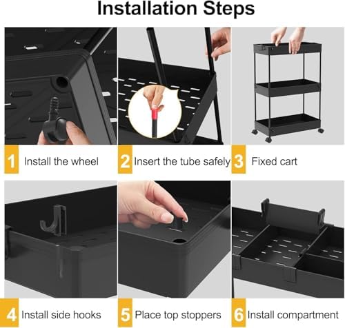 2 Pack 3 Tier Slim Storage Cart, Bathroom Rolling Utility Organizer - Image 6