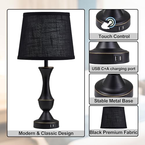 Luvkczc Black Touch Table Lamps Set of 2, 22" Tall Bedside Lamps - Image 5