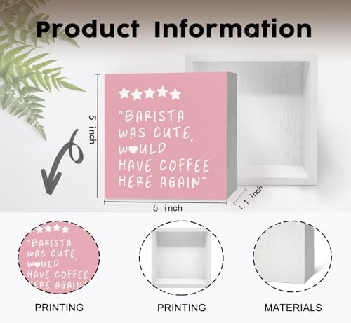 Pink Coffee Bar Accessories - Would Have Coffee Here Again Wooden Box Signs, Bar Decorations For Home, Pink Wood Sign Home Decor For Kitchen Desk Table Shelf 5x5 Inch - Image 7