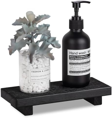 Bathroom Sink Tray Wood Riser Display Kitchen Decor Soap Holder, Black by zoocatia