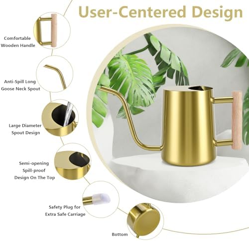 Watering Can Indoor Plants, 35oz Small Stainless Steel Metal Watering Can Modern Decorative Watering Pot with Long Spout for Indoor House Plant Bonsai Garden Flowers (Gold) - Image 6
