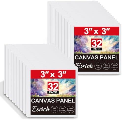 ESRICH 3x3IN Small Canvases for Painting, 32 Pack Mini Canvas Boards Cotton Painting Canvas Primed Acid Free Mini Blank Canvas Panels for Oil Paint,Watercolor,Acrylic Paint,Gouache&Tempera. by ESRICH