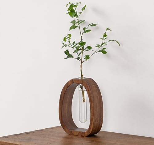 Solid Wood Hydroponic Vase with Glass Tube, Handmade Wooden Plant Propagation Station, Minimalist Desktop Water Planter for Home and Office Décor - Image 4