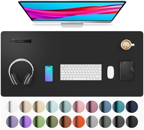 Aothia Leather Desk Pad Protector, Mouse Pad, Office Desk Mat, Non-Slip PU Leather Desk Blotter, Laptop Desk Pad, Waterproof Desk Writing Pad for Office and Home (Black,36" x 17") by AothiaSimpleNaturalUnique