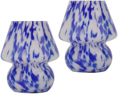Mushroom Lamp Small Glass Table Lamp, Bedside Nightstand Lamp, Cute Desk Lamp for Bedroom, Dorm, Living Room & Kitchen, Classic Vintage Home Decor Lamp (2, Blue&White) by Unknown