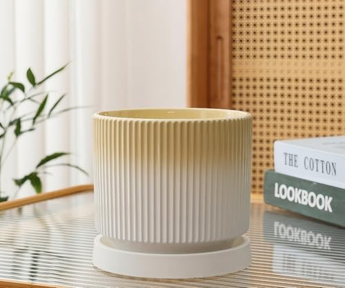 Cuteforyou 5.1 Inch Modern Textured Ceramic Succulent Planter Pot – Perfect for Small Plants, Cacti & Desk Decor – Lightweight & Durable，Yellow - Image 2