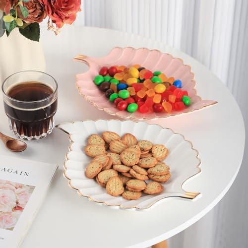 VanEnjoy Decorative Candy Dishes - Pink Ceramic Key Bowl for Entryway Table, Leaf Jewelry Plate Tray - Image 4