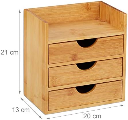 Relaxdays Bamboo Desktop Organizer, 3 Drawers, Desk Tidy, Office Storage Unit, Pen Holder, HxWxD: 21x20x13 cm, Natural, 1 Item - Image 3