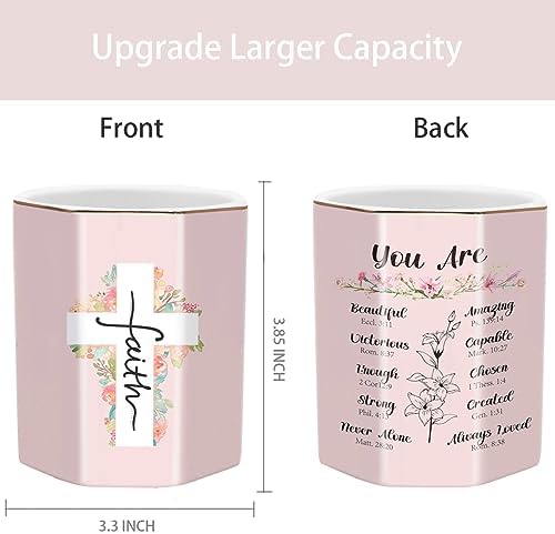 Pen Holder for Desk, Cute Ceramic Pencil Holder, Pen Cup Marker Holder Makeup Brush Holders, Desk Accessories & Workspace Organizers for Office, Home, Religious Style - Image 2