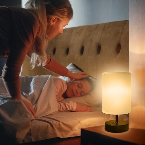 DEGNJU Small Bedside Table Lamp, Gray Fabric Shade, 9 Inch, 1 Pack - Image 4