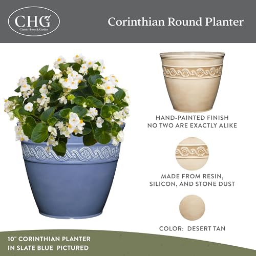 GROWSCAPE Corinthian Round Planter Pot w/Drainage Holes, 10" Desert Tan - Image 2