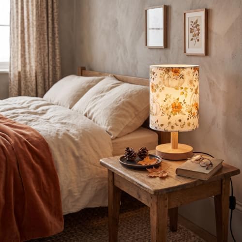 VIHOSE Fall Bedside Table Lamp Table Lamp Autumn Vintage Nightstand with Linen Fabric Shade Solid Wood Base Decoration for Kids Living Room Bedroom Desk Dorm - Image 5