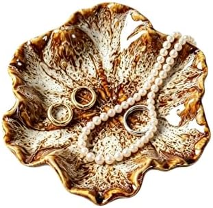 Flower Shaped Ceramic Jewelry Tray, Decorative Trinket Dish for Rings Earrings Necklaces, 5 Inch Ceramic Catchall Tray for Vanity Bathroom, Gift for Mom Best Friend Sister (White) by Unknown