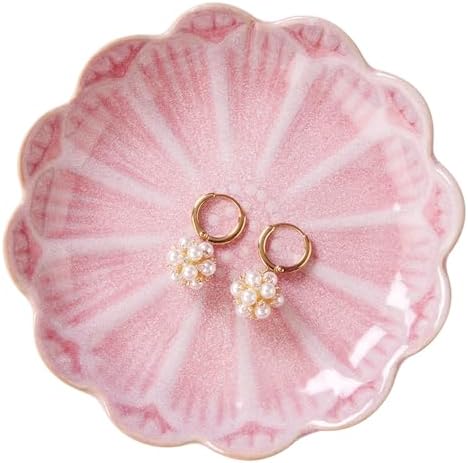 Lotus Ring Holder Dish Small Indoor Ash Tray, Ceramic Dessert Plate Trinket Jewelry Holder Organizing Necklace Earrings for Parents Friends Sister, Pink. All Jewelries Are NOT Included. by JAMEND+CLXP