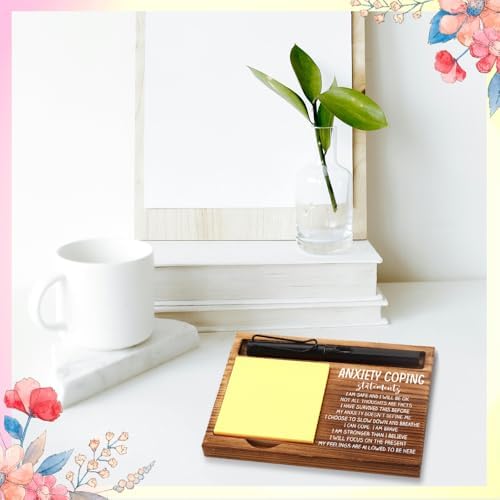 Positive Energy Office Gifts for Women, Positive Energy Gift, Positive Energy Desk Decor Thank You Gifts for Therapy, Wooden Notepad Pen Holder With Appreciation Quotes,16.5 x 12 x 1.5 cm,XXN22 - Image 3