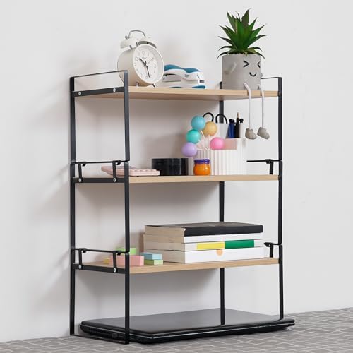 YGYQZ Desk Shelf Organizer for Top of Desk, 3-Tier Desktop Bookshelf, Black & Wood by YGYQZ