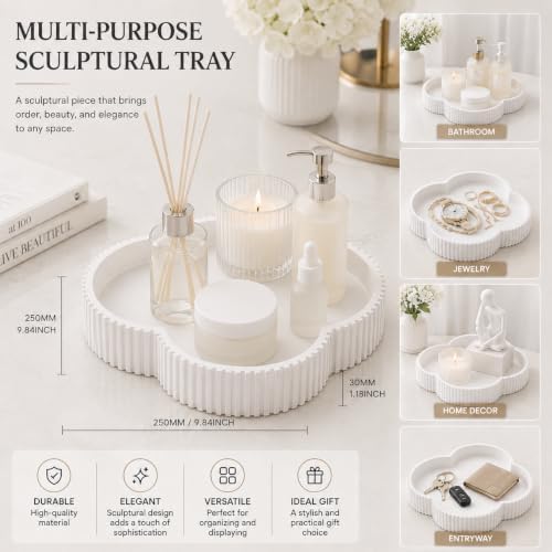 Ceramic-Look Clover Decorative Tray, Vanity Tray for Perfume, Jewelry, Candles and Bathroom Countertop, Modern Ribbed Catchall Tray for Coffee Table Décor - Image 5
