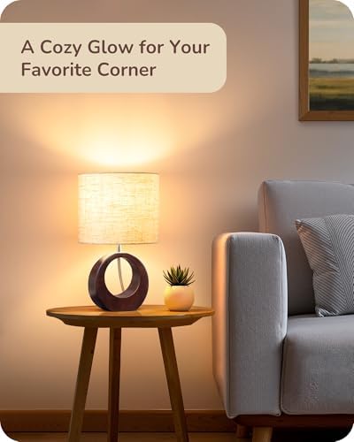 EDISHINE 13.4" Small Wood Table Lamp, ON-Off Switch, E26 Base, Bedroom - Image 6