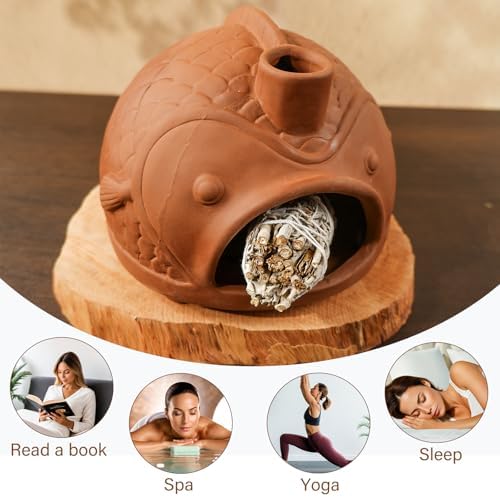 MOUGIGI Large Fish-Shaped Terracotta Palo Santo Holder-Cone Burner - Image 4