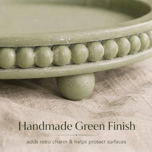 Sage Green Coffee Table Tray, 12" Round Wooden Decorative Tray - Image 4