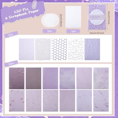 BESARME 140 Pcs Textured Scrapbook Paper & Lace Stickers Set - Image 3