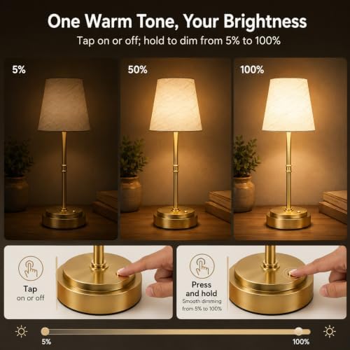Rechargeable Cordless Table Lamp, Nightstand to End Table,Gold,1 Pack - Image 6