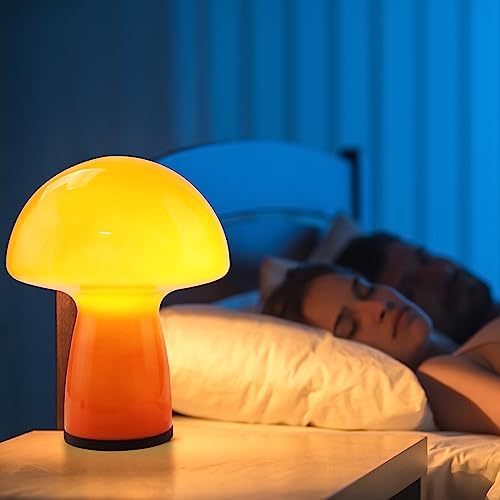 NOTOC Mushroom lamp,Dimmable Glass Table Lamp,Vintage Style Table Lamp,Red Bedside Desk lamp,Cute Table Lamps.（3-Color Bulbs Included） - Image 5