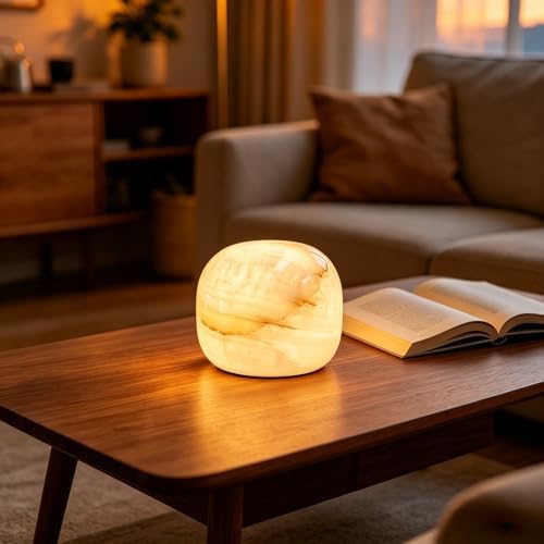Natural Marble Lamp Cordless Touch Control Night Light 3-Way Dimmable Pat Light LED Ambient Glow Lamp Type-C Rechargeable Portable Stone Bedside Desk Lamp Zen Home Decor(3.94x3.94x3.15in) by Boeavance