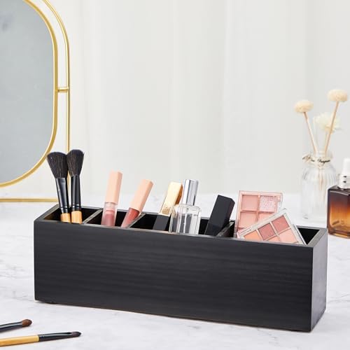 Jetec Wooden Pencil Pen Holder for Desk, Black, 6 Compartments - Image 5