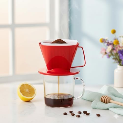 Fino Pour-Over Coffee Brewing Filter Cone, Number 1-Size, Red, Brews 1 to 2-Servings - Image 2