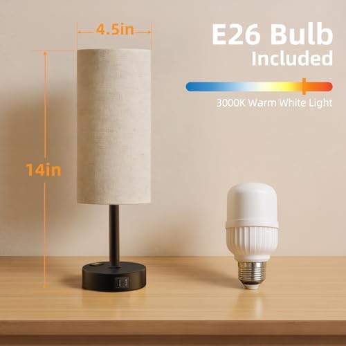 2PCS Table Lamp for Bedroom, Dimmable Touch, AC Outlet, USB A+C - Image 6