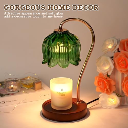 Funistree Green Candle Warmer Lamp with Timer, Dimmable Flower Candle Lamp Warmer, Vintage Christmas Birthday Gifts for Women, Mom, Female Friend, Aromatic Candle Light for Yankee Candles - Image 3